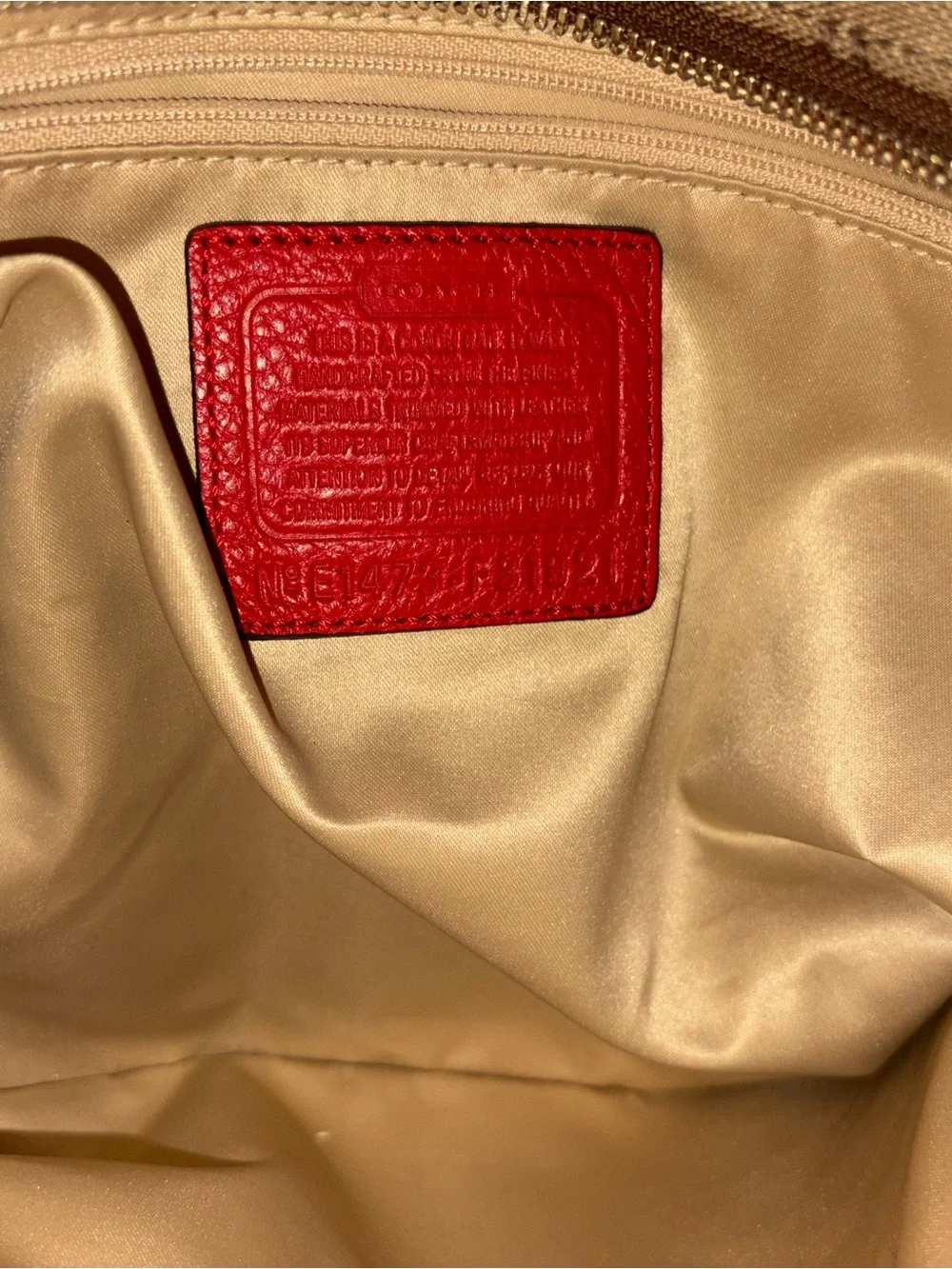 Coach Brown Signature Canvas Shoulder Bag with orange/red Trim